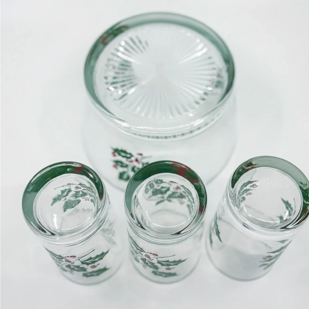 Vintage Holly Berry Ice Bucket & Tumblers Set – Style of Indiana Glass Holiday
